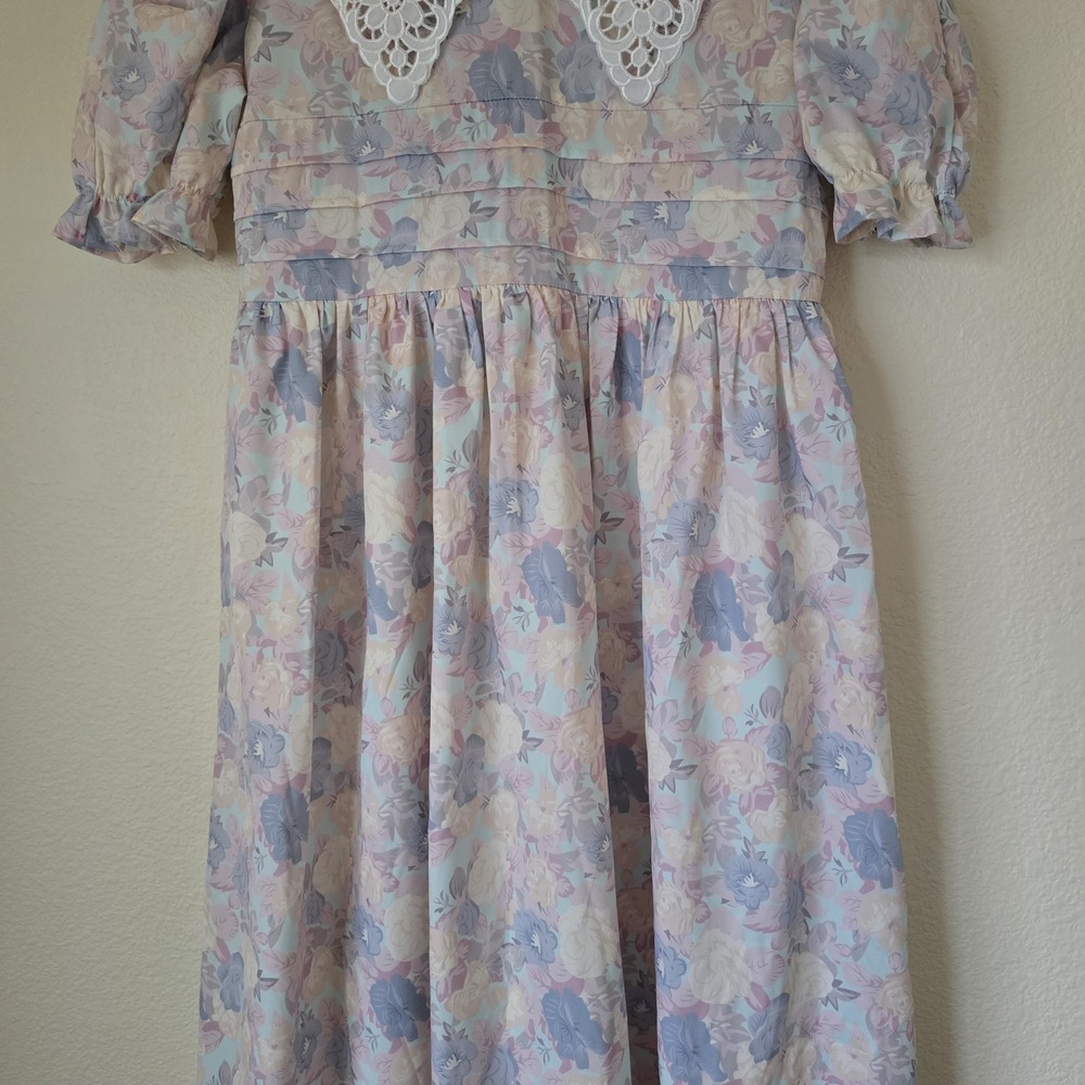 Dazy Prairie Midi Dress Women's Sz S Cottagecore Floral Lace Collar Boho Peasant - Picture 3 of 12